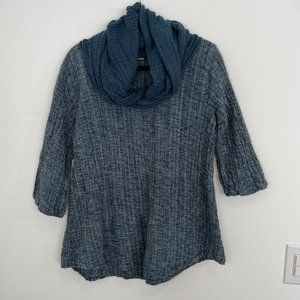 Kai Moon Cowl Neck Blue Knit Sweater, Size XL